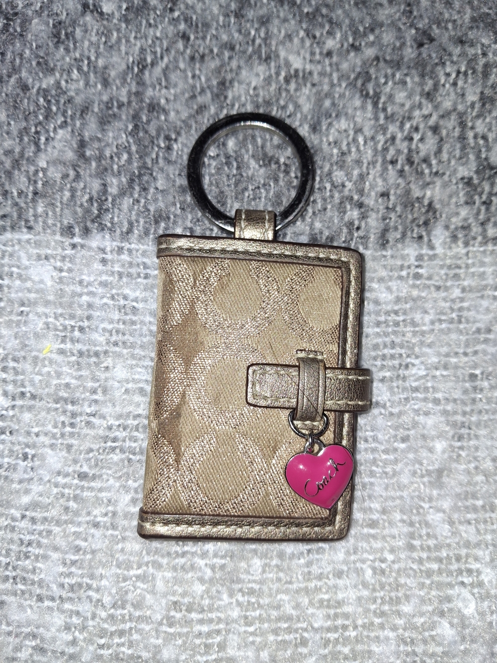 Coach Mini Signature Key Ring Photo Wallet in Metallic Tan